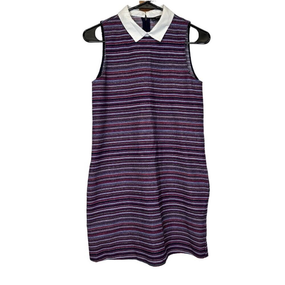 Zara Purple & Black Striped Collared Sleeveless Dress Size XS